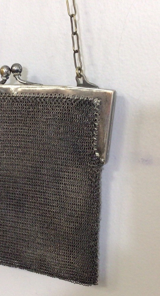 Silver Mesh Chainmail Purse Handbag Antique 1900’s