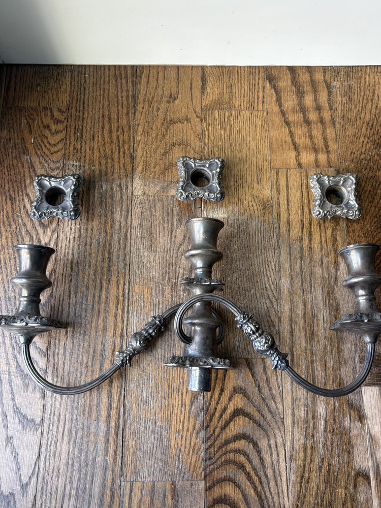 Antique Silver Plate 3 Light Convertible Candelabra Candlestick 18"