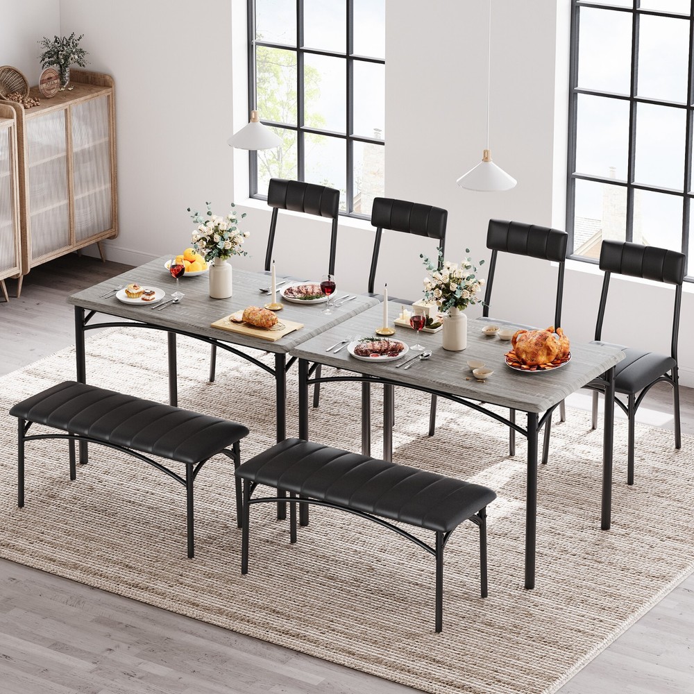 Dining Set Table w/ Upholstered Bench & Chairs Dinette for Small Space Kitchen