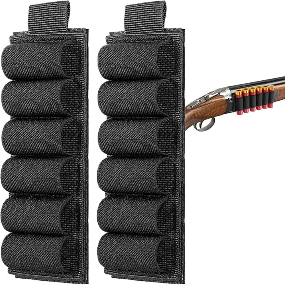 2 Pack 6 Rounds Shotgun Buttstock Shell Holder Hook & Loop Cartridge Ammo Pouch