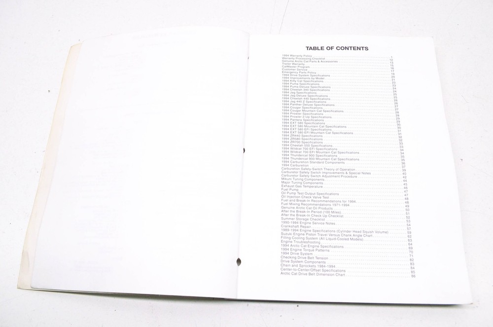 OEM Arctic Cat 2255-011 Service Manual '94 TRAINING