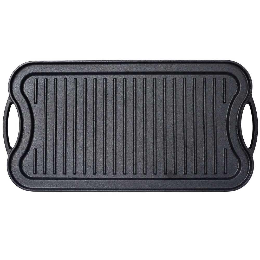 Iron Reversible Rectangular Grill/Griddle Black 20“ x 10” BBQ Flat Stove Top US