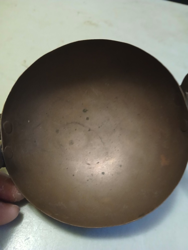 Antique 1900s SOLID COPPER INDIA KADAI COOKING VESSEL 2 HANDLES
