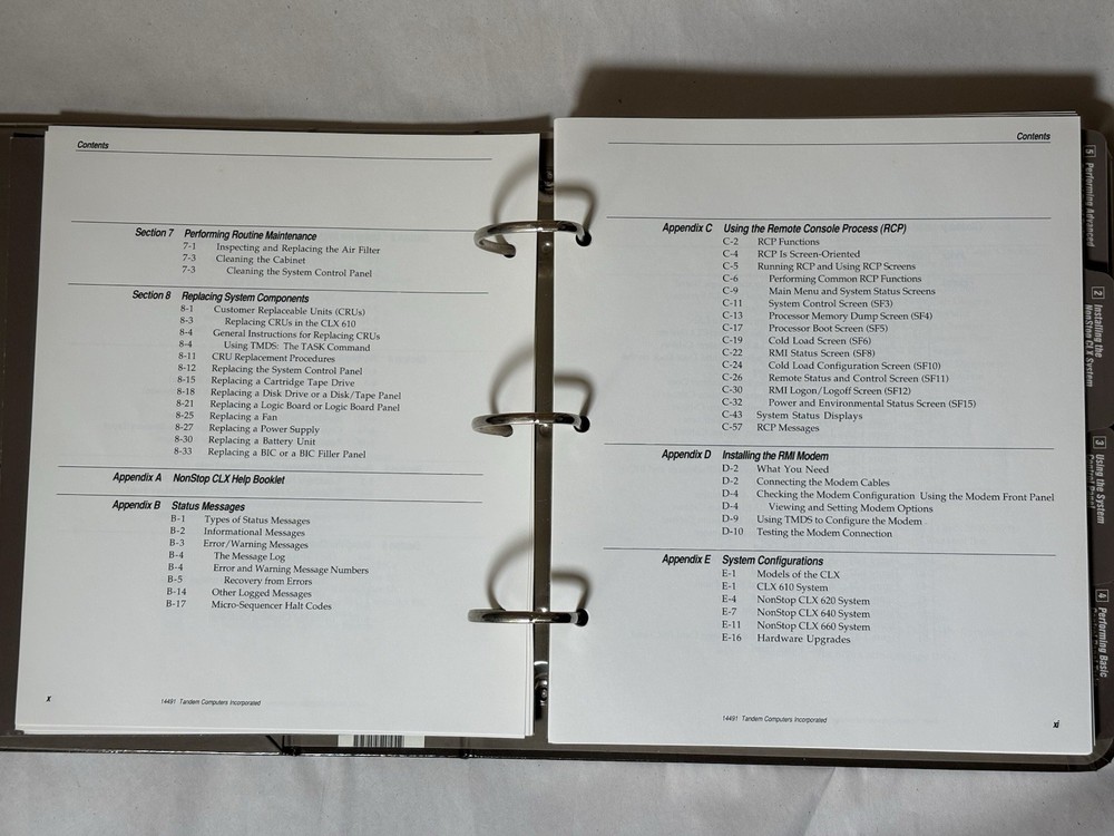 Tandem Computers NonStop CLX Local Operations Manual c. 1986 Binder System