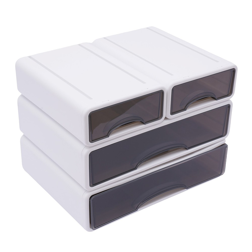 Office Storage Box with 4 Drawers Plastic Stackable Storage Drawers Organizer