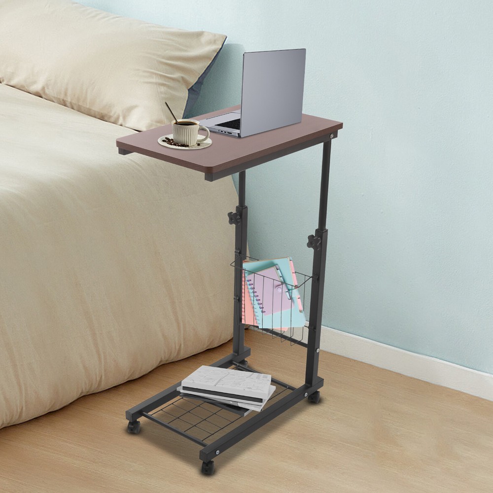 Height-Adjustable Side Table with Wheels for Bed and Home Use