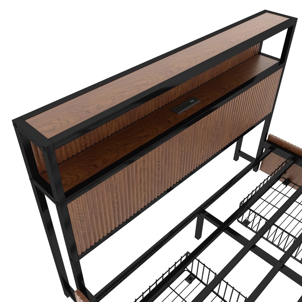 Queen Size Platform Bed Frame with 4 Drawers & Storage Headboard & USB Ports