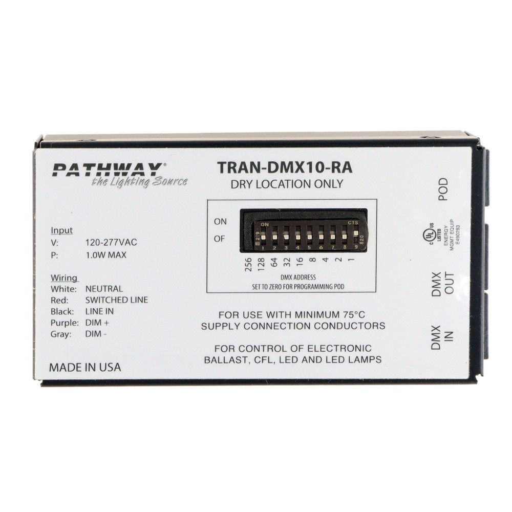 PATHWAY LIGHTING TRAN-DMX10-RA DIMMABLE LED DMX DRIVER/CONTROLLER, 1W, 120-277V