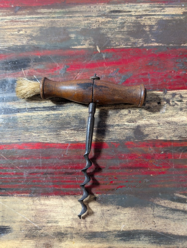 Antique Wooden Corkscrew with Dusting Brush