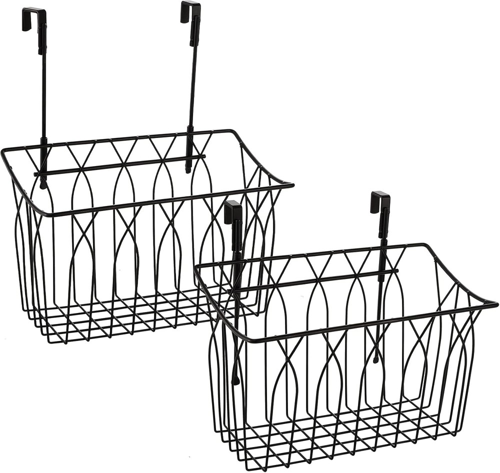 2 Pack Grid Storage Baskets W/ Hooks Metal Hanging Wire Basket Kitchen Organizer