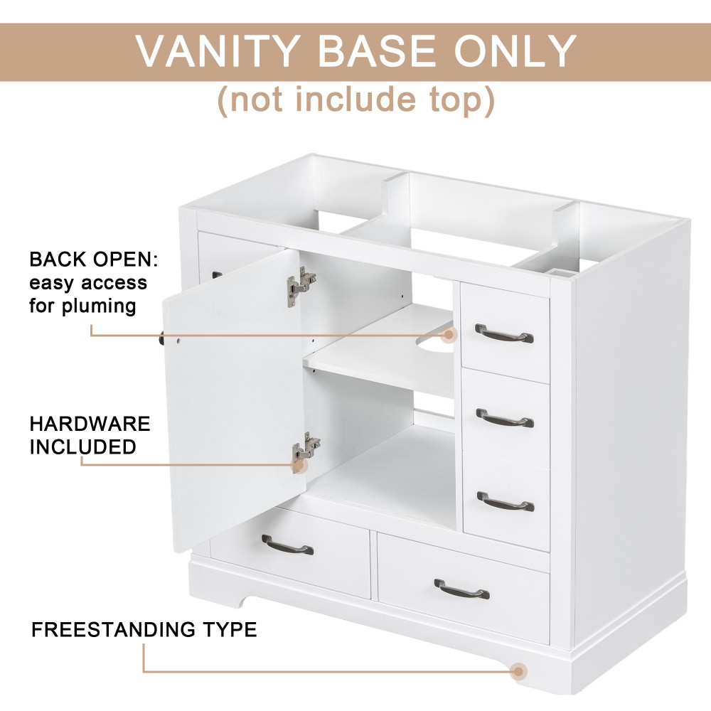 Bathroom Vanity Base Cabinet Six-Drawer Design Features Adjustable Shelves