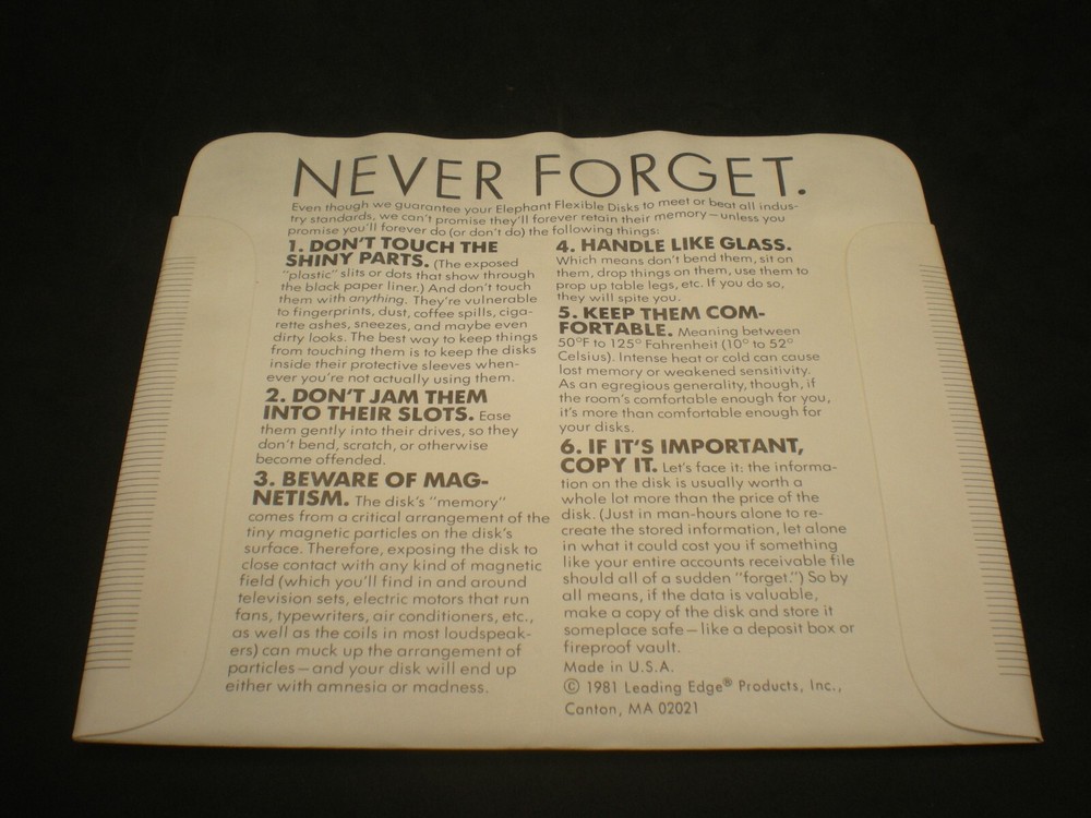 Vintage Elephant Memory Systems No.1 Single Sided Density Soft Sector Diskette