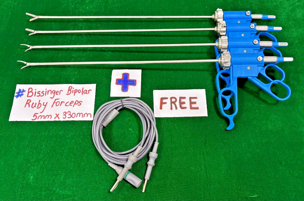 4pc Laparoscopic Bissinger Bipolar Ruby & Maryland Forceps 5mmx330mm with Cable