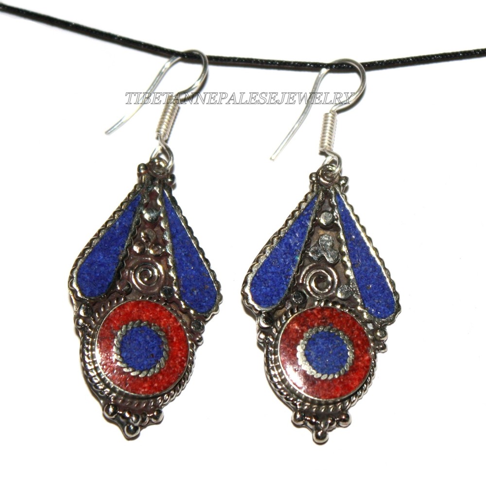 Lapis Earring Coral earring Tribal Earring Boho Earring Silver Earring