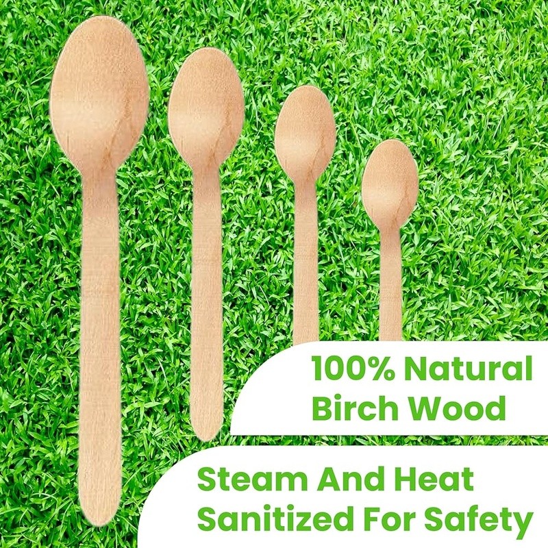 Compostable Wooden Disposable Spoons Eco Friendly Biodegradable Cutlery Pack 100
