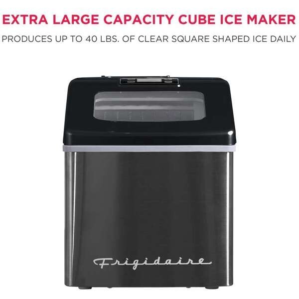 Frigidaire, 40 Lbs. Countertop Ice Maker, Sqauer Clear Shaped Ice, Black