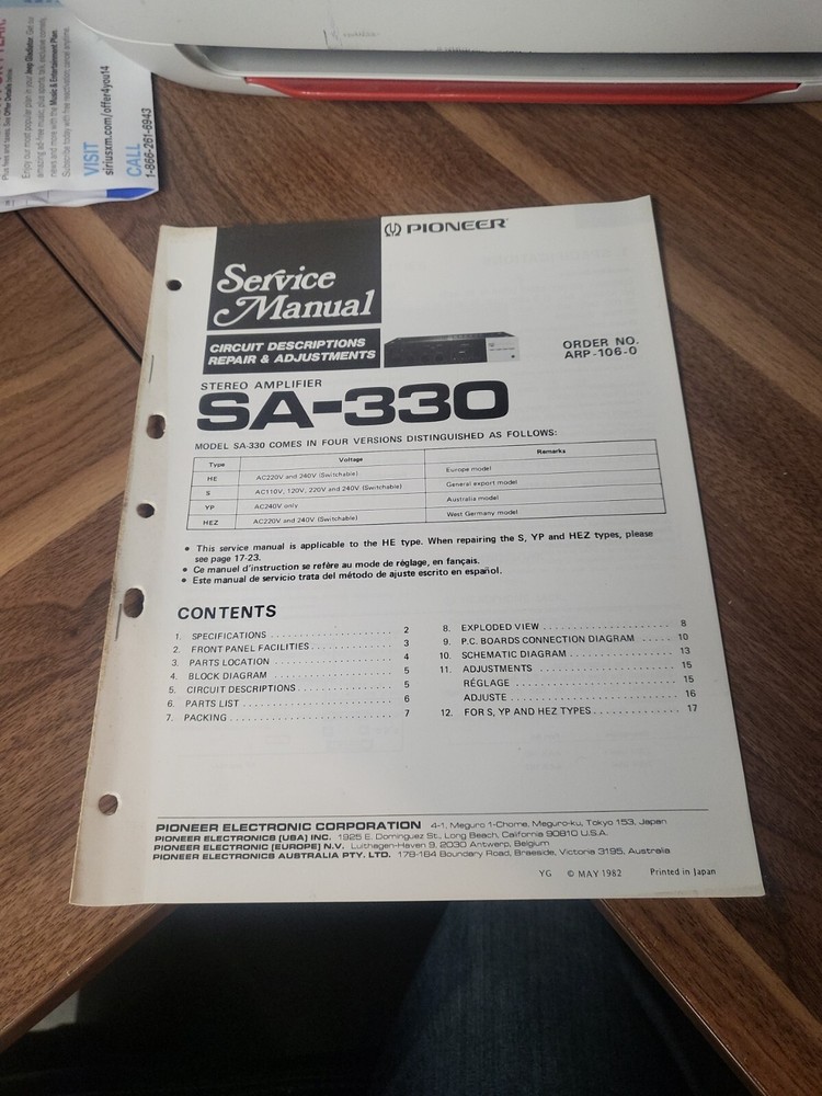 Original Service Manual Schaltplan Pioneer SA-330