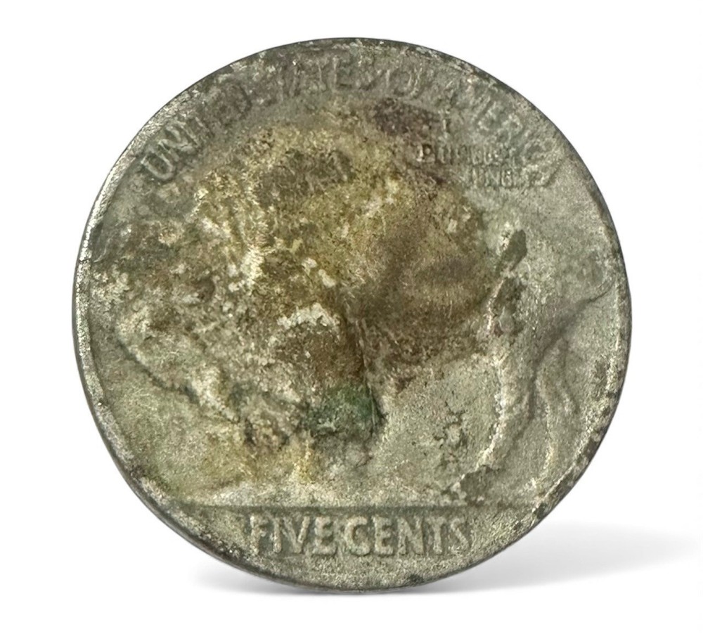 1937 Buffalo Nickel Struck Through Grease Missing Liberty