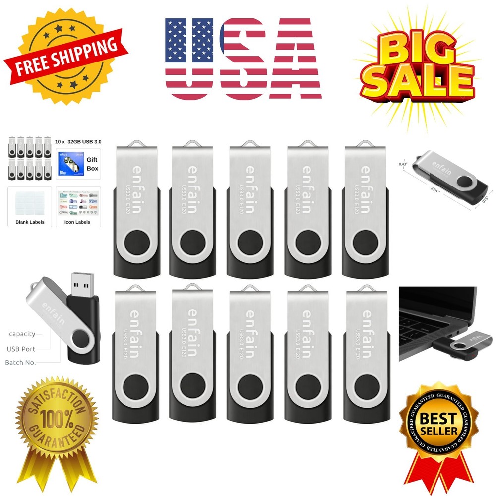USB 3.0 32GB Flash Drive Shareable 10 Pack for Universal Data Storage at Home...