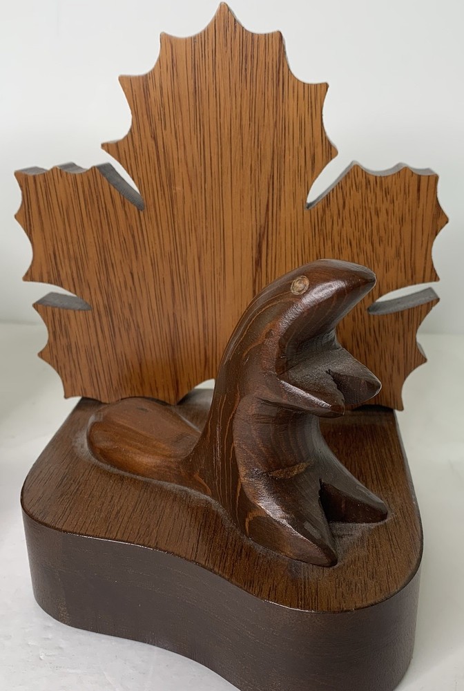 Wood Bookends Beaver Maple Leaf Made in Canada Handmade