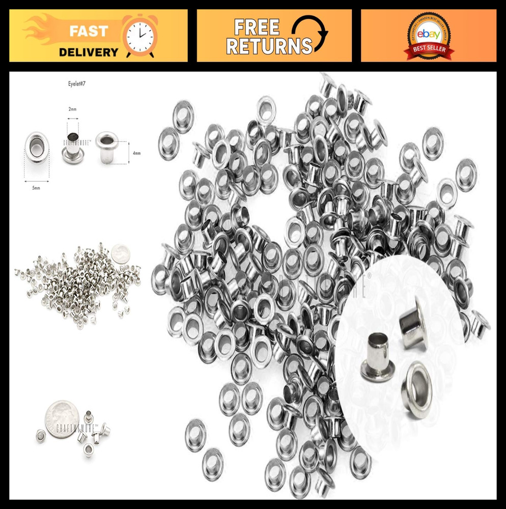 200PCS 2MM Tiny Grommets Eyelets - Self-Backing for Beads, Leather, Canvas, Silv