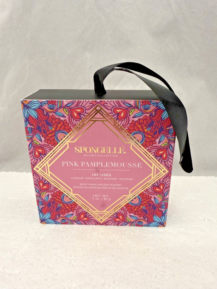 Spongelle PINK PAMPLEMOUSSE Infused Bath Sponge Buffer Grapefruit Rose Amber 3oz