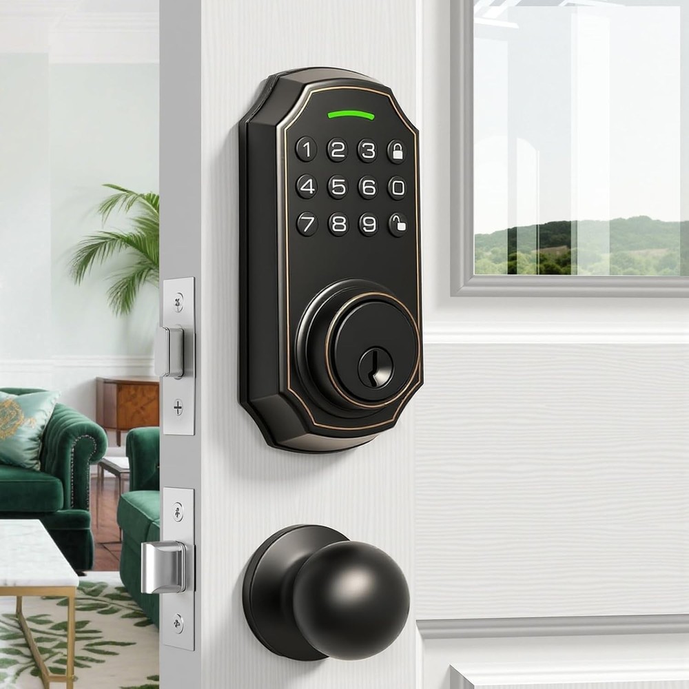 Smart Keyless Entry Door Lock with 2 Knobs,Front Door Lock Handle Set
