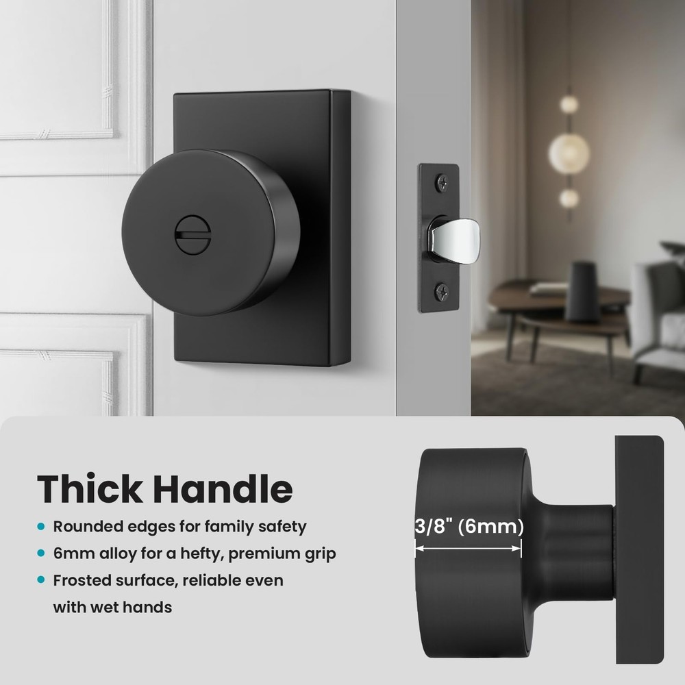 Matte Black Door Knobs Interior Privacy, Zinc-Alloy Interior Door Knobs, Heav...