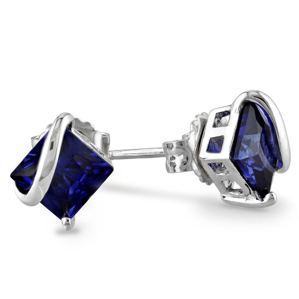 Amour Sterling Silver Created Sapphire Stud Earrings