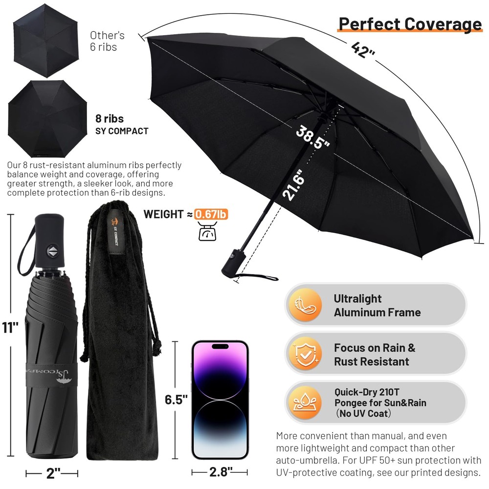 Travel Umbrella Windproof Automatic Umbrellas Small Compact UV Sun Protection...