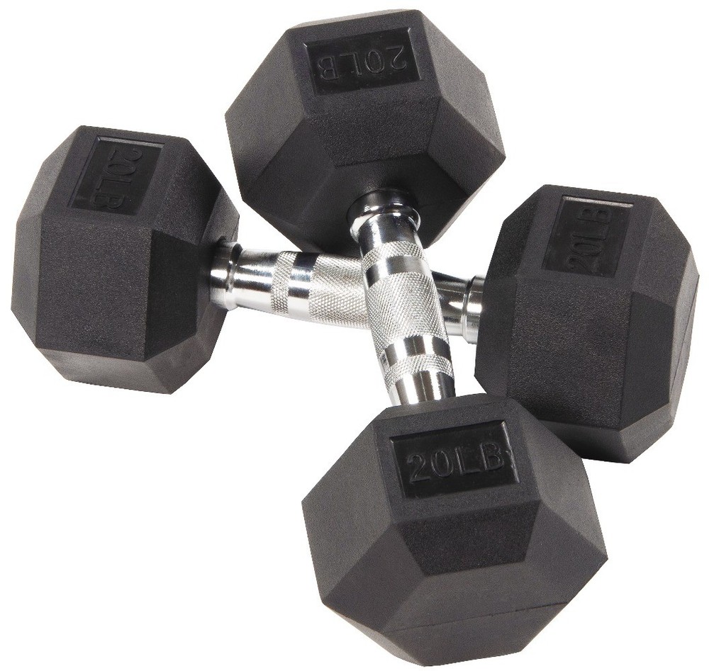 Rubber Encased Hex Dumbbells, 20 Lbs. Pair