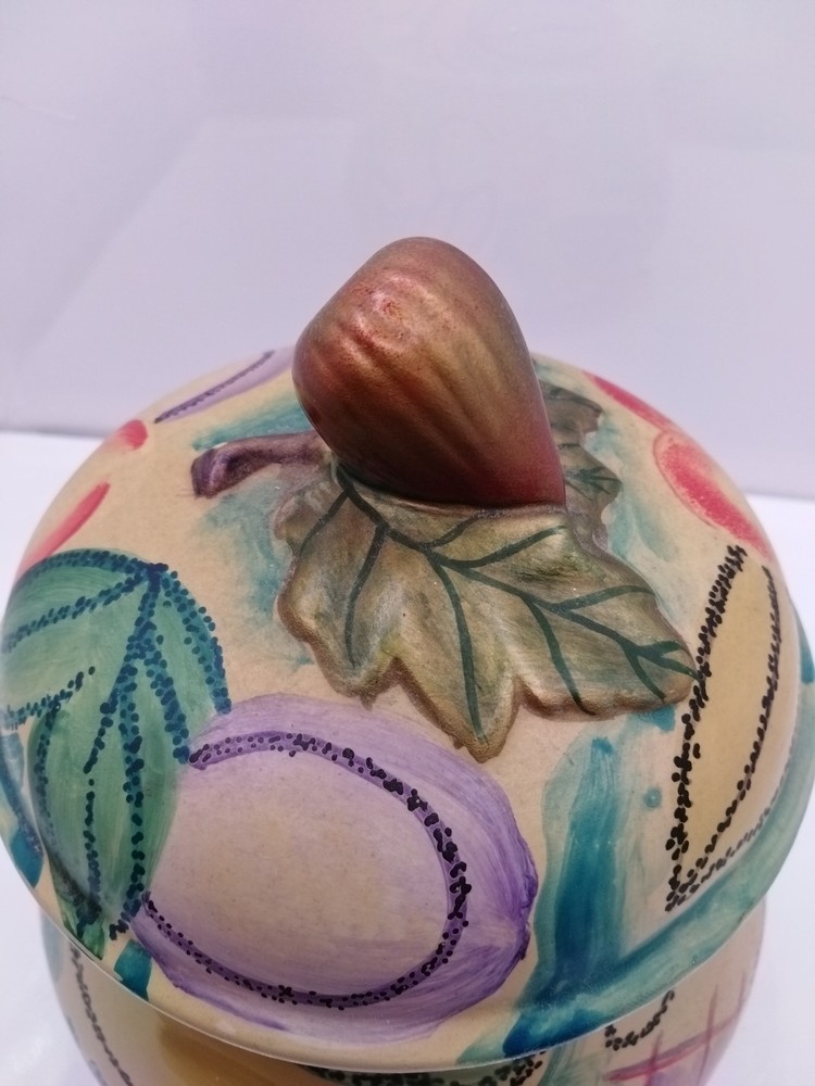 Fig Handle on Hand-Painted Dressing Table Container with Lid