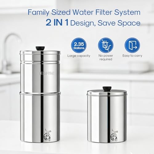 2.25G Gravity-fed Water Filter System, 304 Basic 2 Carbon Filters System