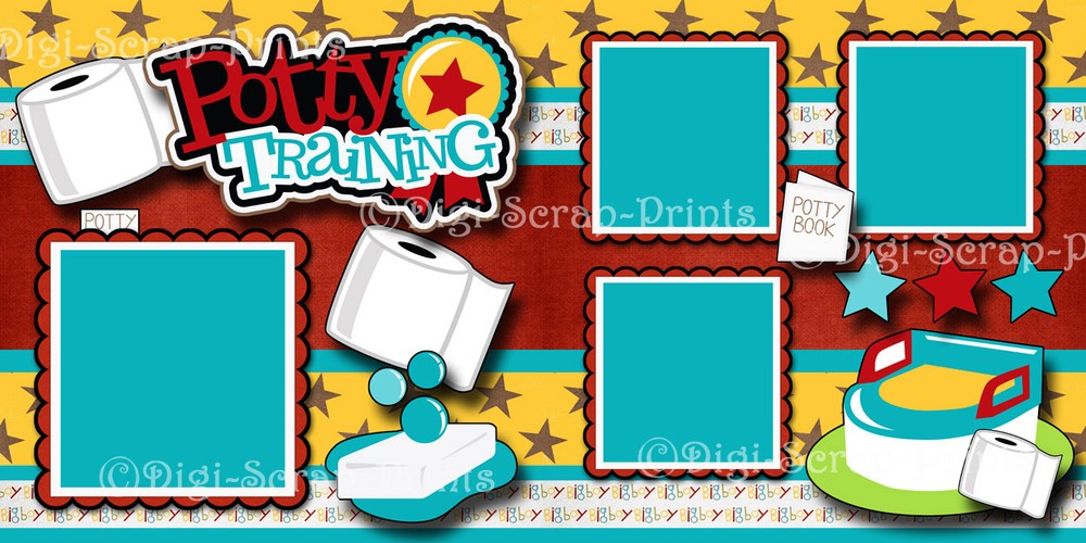 POTTY TRAINING ~ BOY 2 premade scrapbook pages paper piecing layout ~ DIGISCRAP