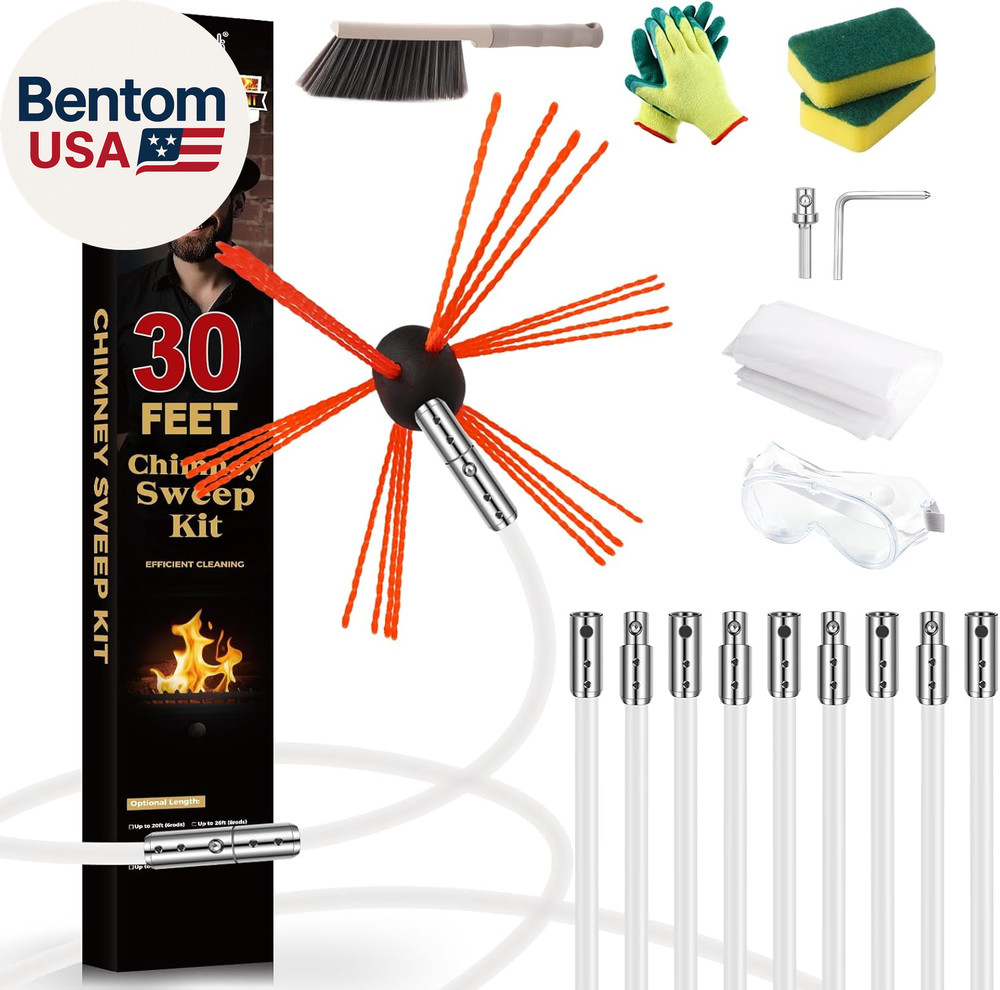 30 Feet Chimney Sweep Kit, Chrome Button Locking System, Chimney Cleaning Kit, C
