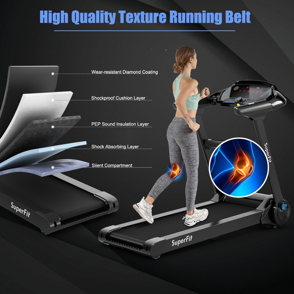 2.25HP Folding Treadmill Running Machine W/LED Touch Screen APP Control Speaker
