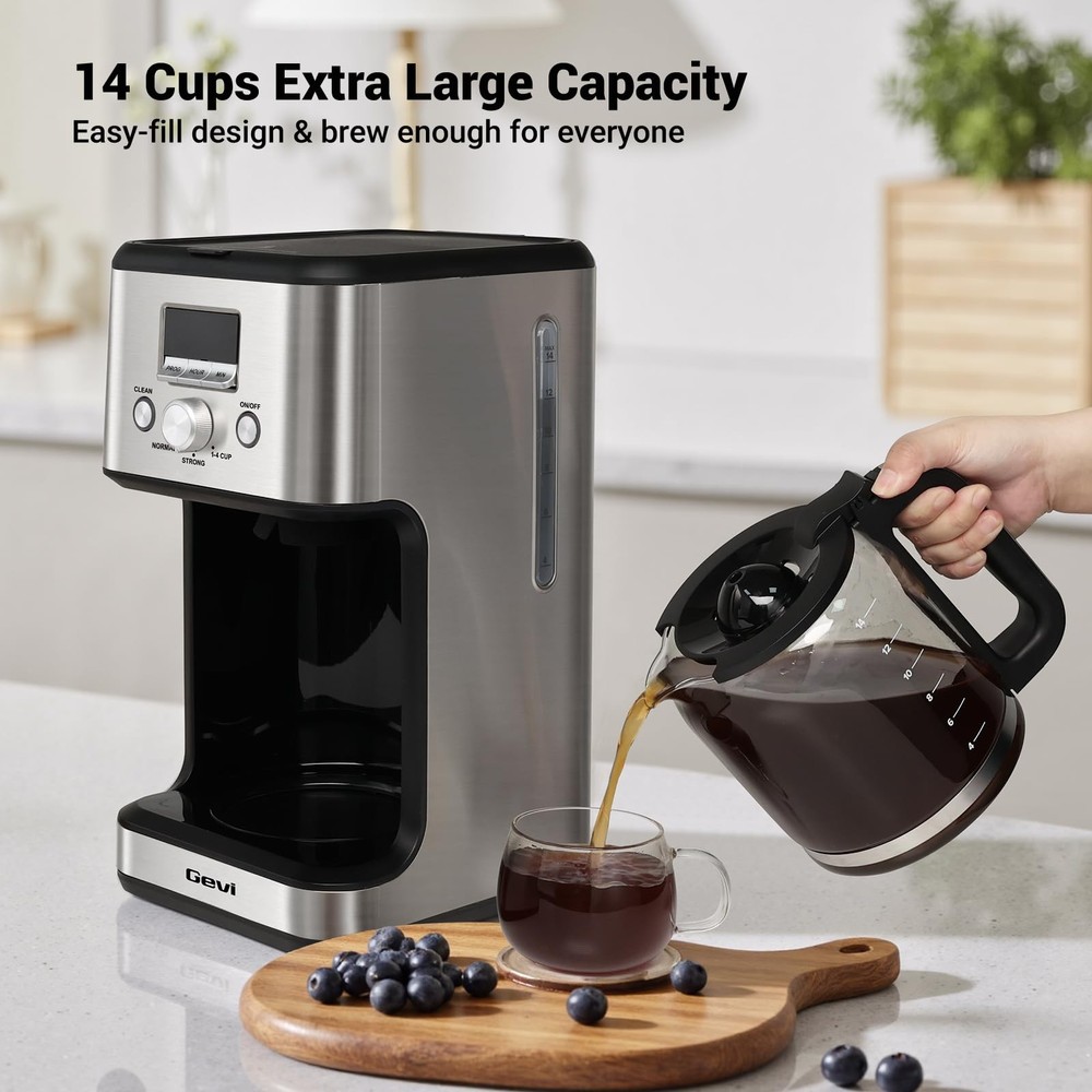 Gevi 14-Cup Programmable Coffee Maker, Drip Machine Stainless Steel