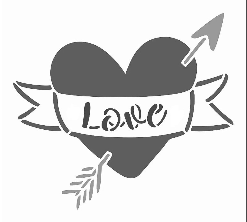 6.5"x7" Clear Plastic Stencil - Heart w/Love (RO568)