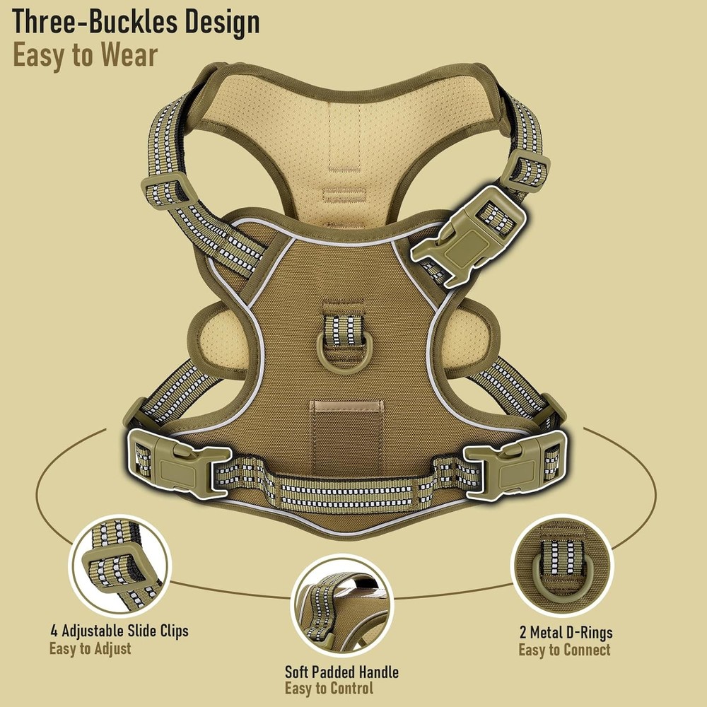 X-Large Dog Harness, No Pull Easy Walker Escape Proof Extra Large, Army Green