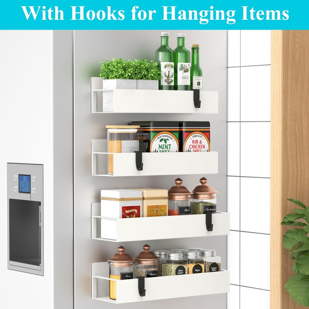 HuggieGems 4 Pack Magnetic Spice Storage Rack Organizer 4 Pack, Cream White