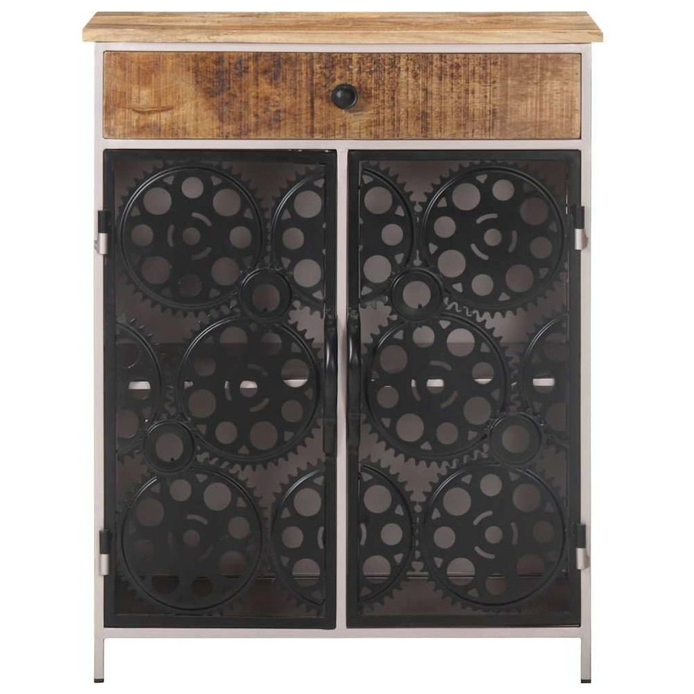 Industrial Sideboard Bicycle Chain Design Solid Mango Wood Iron Doors Drawer