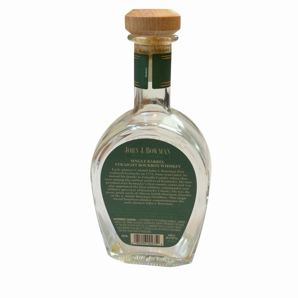 John J Bowman Single Barrel Empty Bourbon Bottle