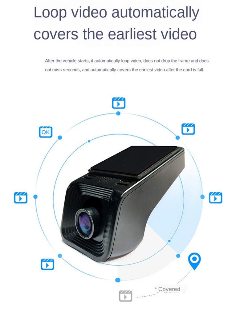 Car DVR Driving Video Recorder Dash Camera ADAS 170° Wide Angle USB Night Vision