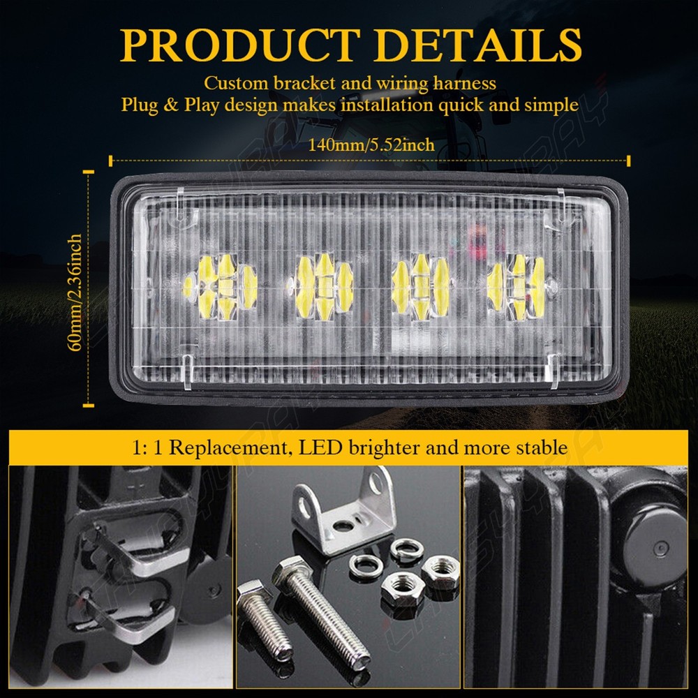 Replace R161288 RE306510 RE37450, Rectangular LED Tractor Work Light, 4-Pack A+