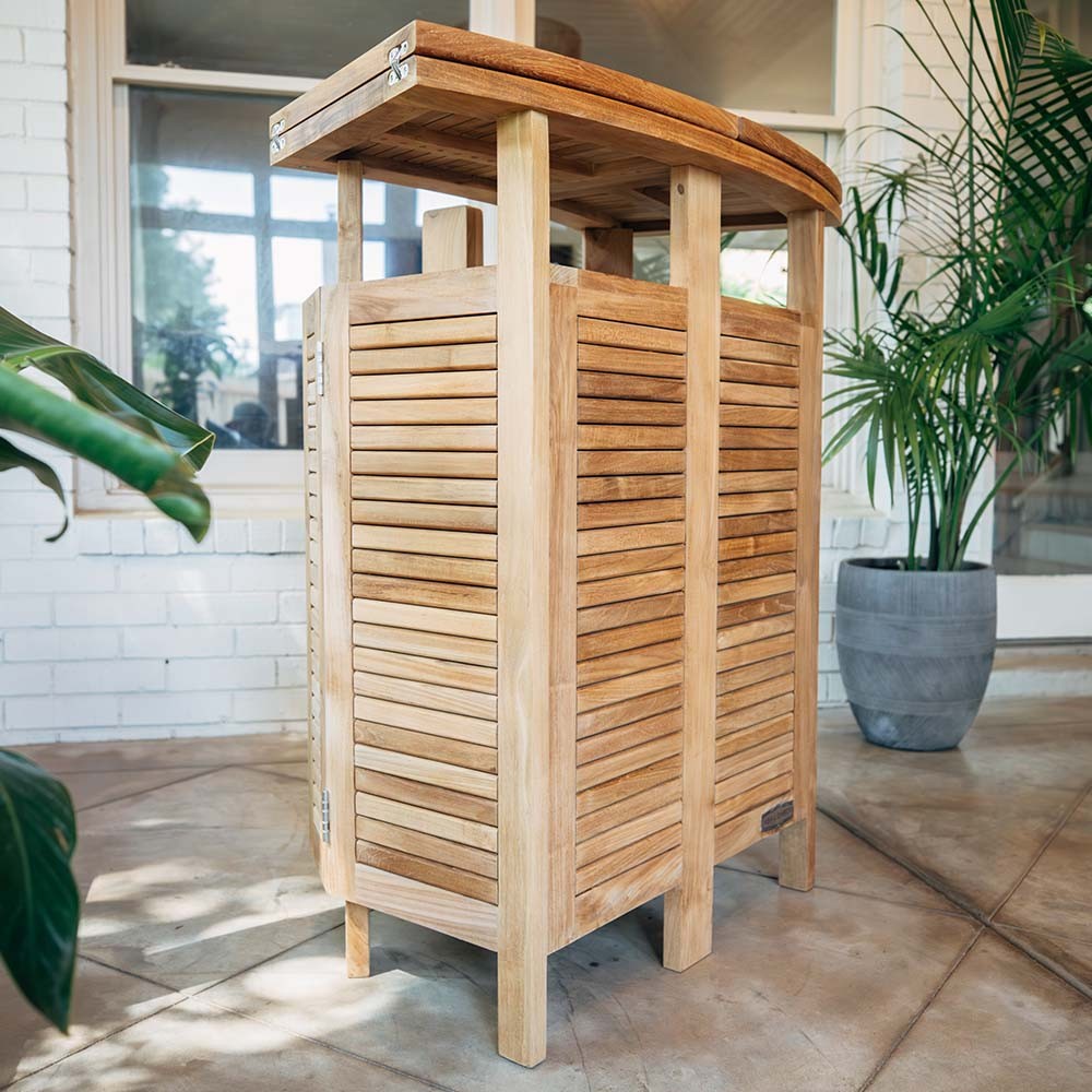 Ash & Ember Acadia Grade A Teak Folding Bar Table, Two Tier Cabinet