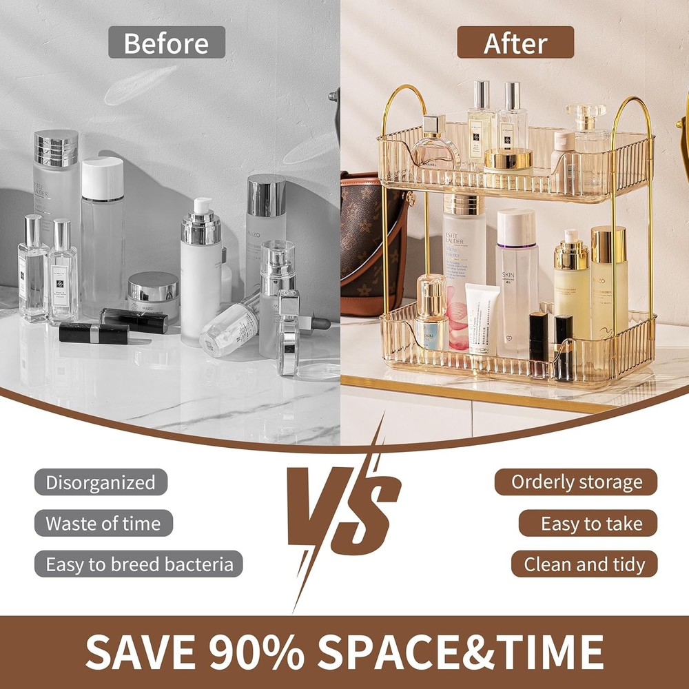 Akinbas 2 Tier Bathroom Organizer Countertop Gold