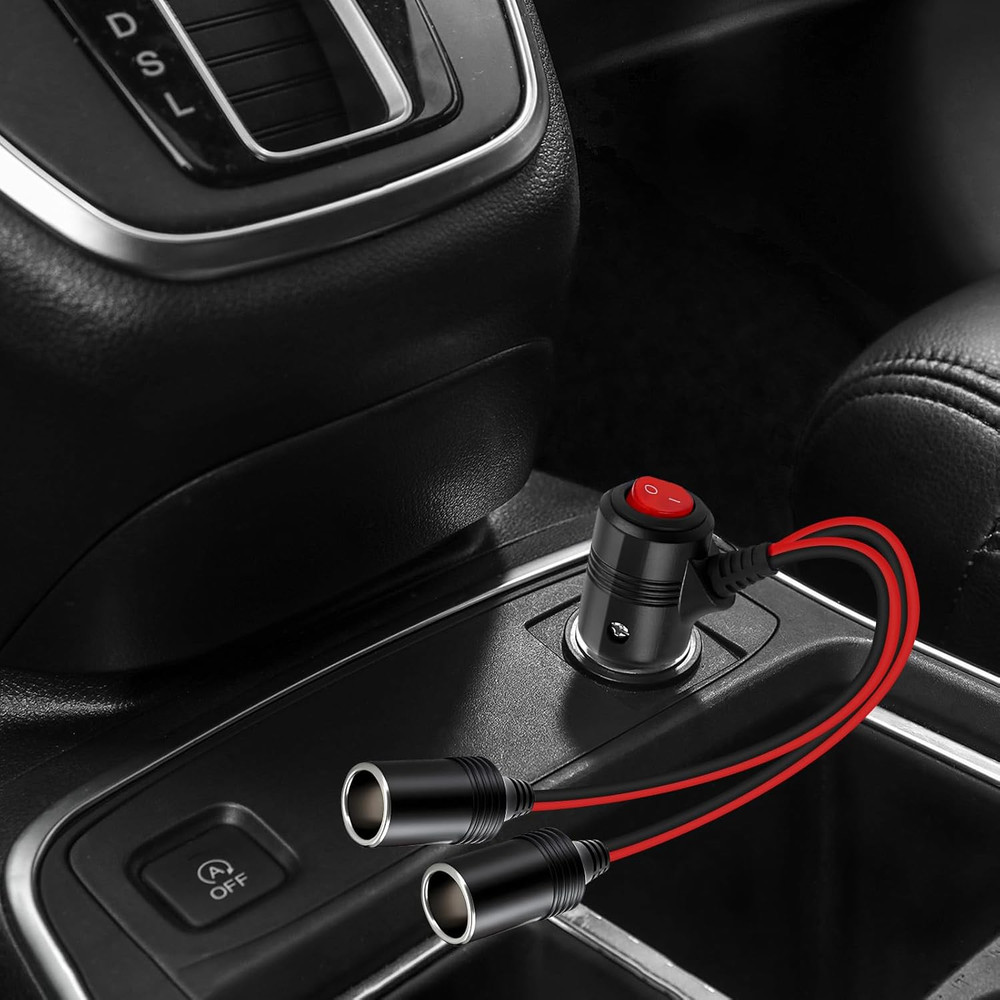 Universal Car Cigarette Lighter Adapter with Switch 2-Socket 12V/24V Splitter