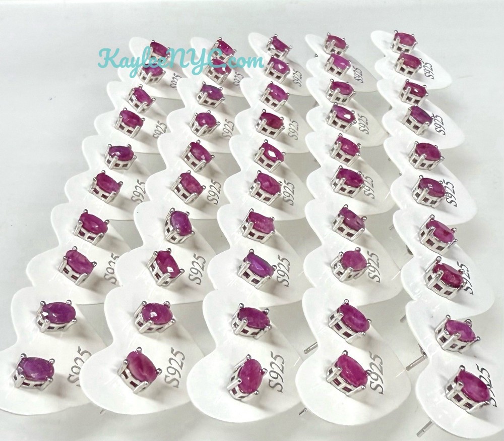 Wholesale Lot 5 Pairs Natural Ruby Stud Earring with Sterling Silver 925 Posts