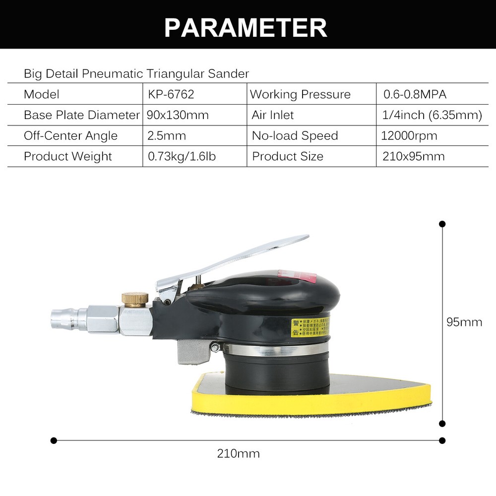 Pneumatic Random Orbit Sander Air Sander Polisher Small Triangular Palm 90x130mm