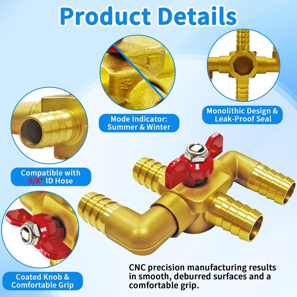 Solid Brass 5/8'' 4-Way Heater Control Valve, Automotive Bypass Kit
